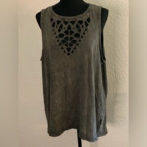 R&R Gray Stone Wash Cutout Tank